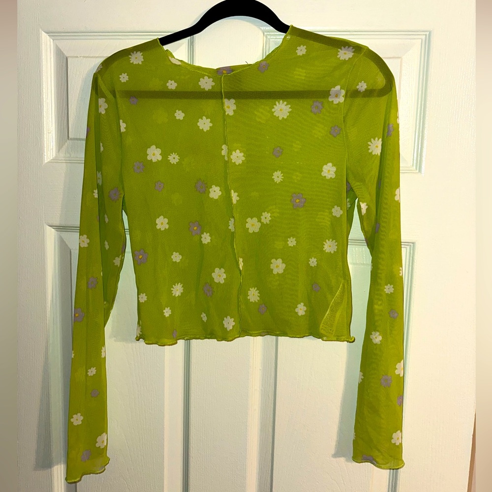 Sheer Green Floral Crop Top - Size L